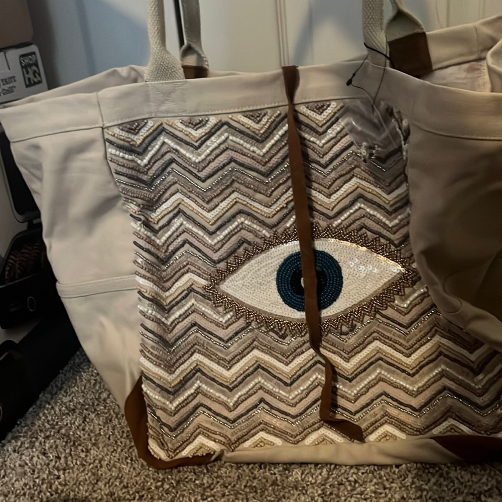 AMERICA AND BEYOND Evil Eye Embellished Hand Beaded Tote Bag